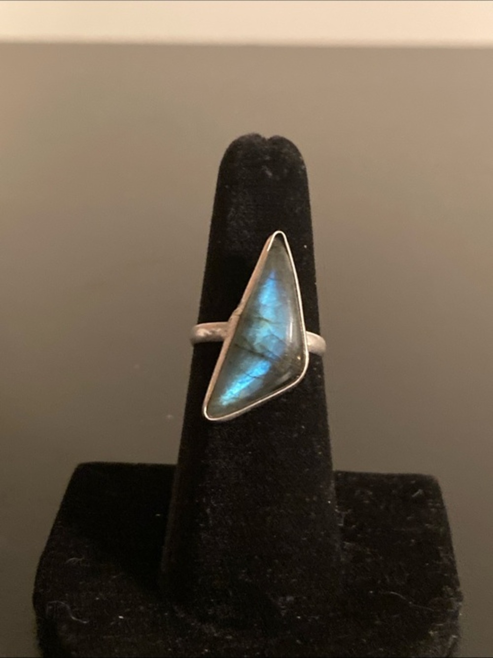 Labradorite Triangle Sterling Ring in Blue size 6